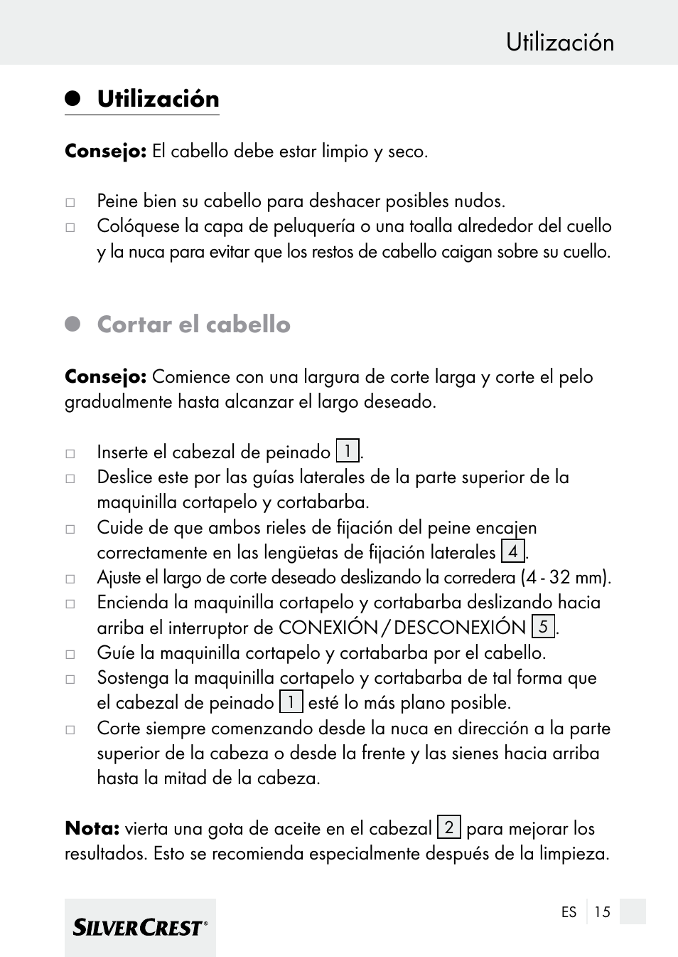 Utilización, Cortar el cabello | Silvercrest 7133016 User Manual | Page 15 / 95