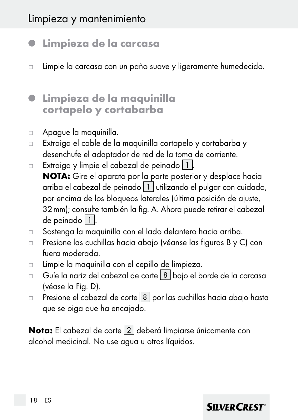 Limpieza y mantenimiento, Limpieza de la carcasa, Limpieza de la maquinilla cortapelo y cortabarba | Silvercrest 7133016 User Manual | Page 18 / 95