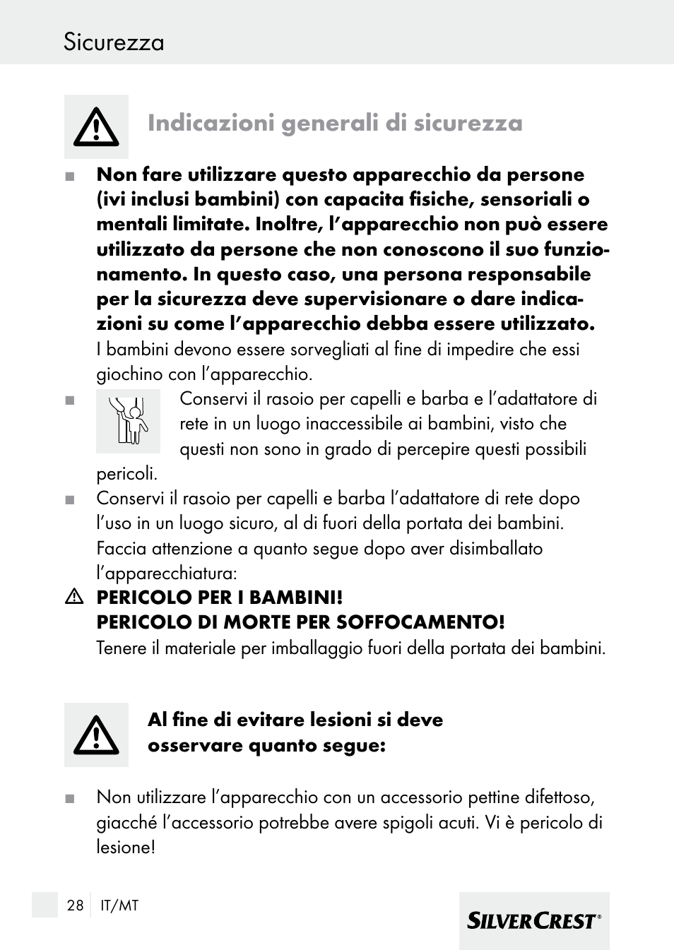 Sicurezza, Indicazioni generali di sicurezza | Silvercrest 7133016 User Manual | Page 28 / 95