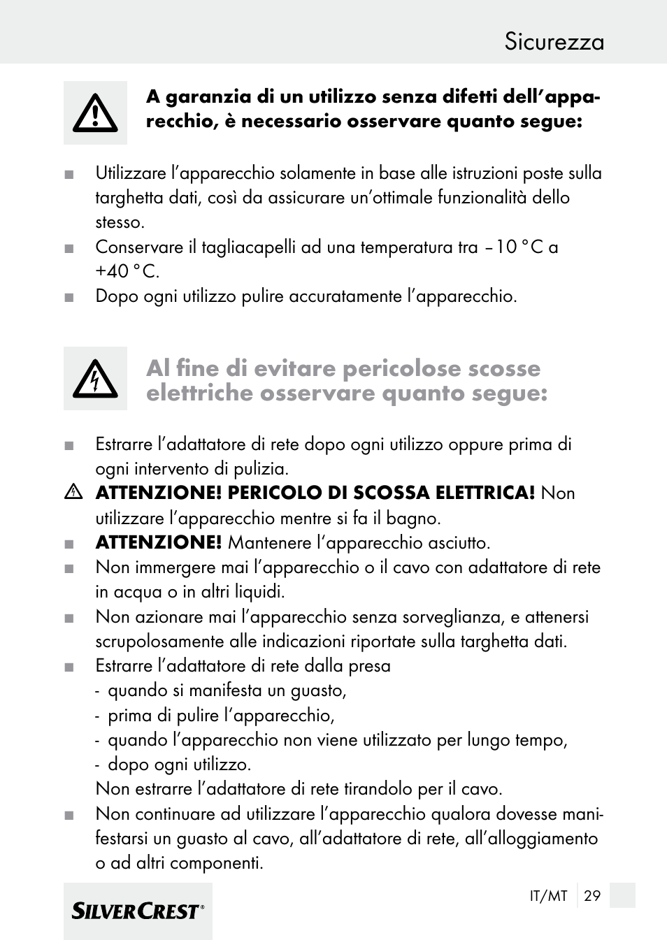 Sicurezza | Silvercrest 7133016 User Manual | Page 29 / 95