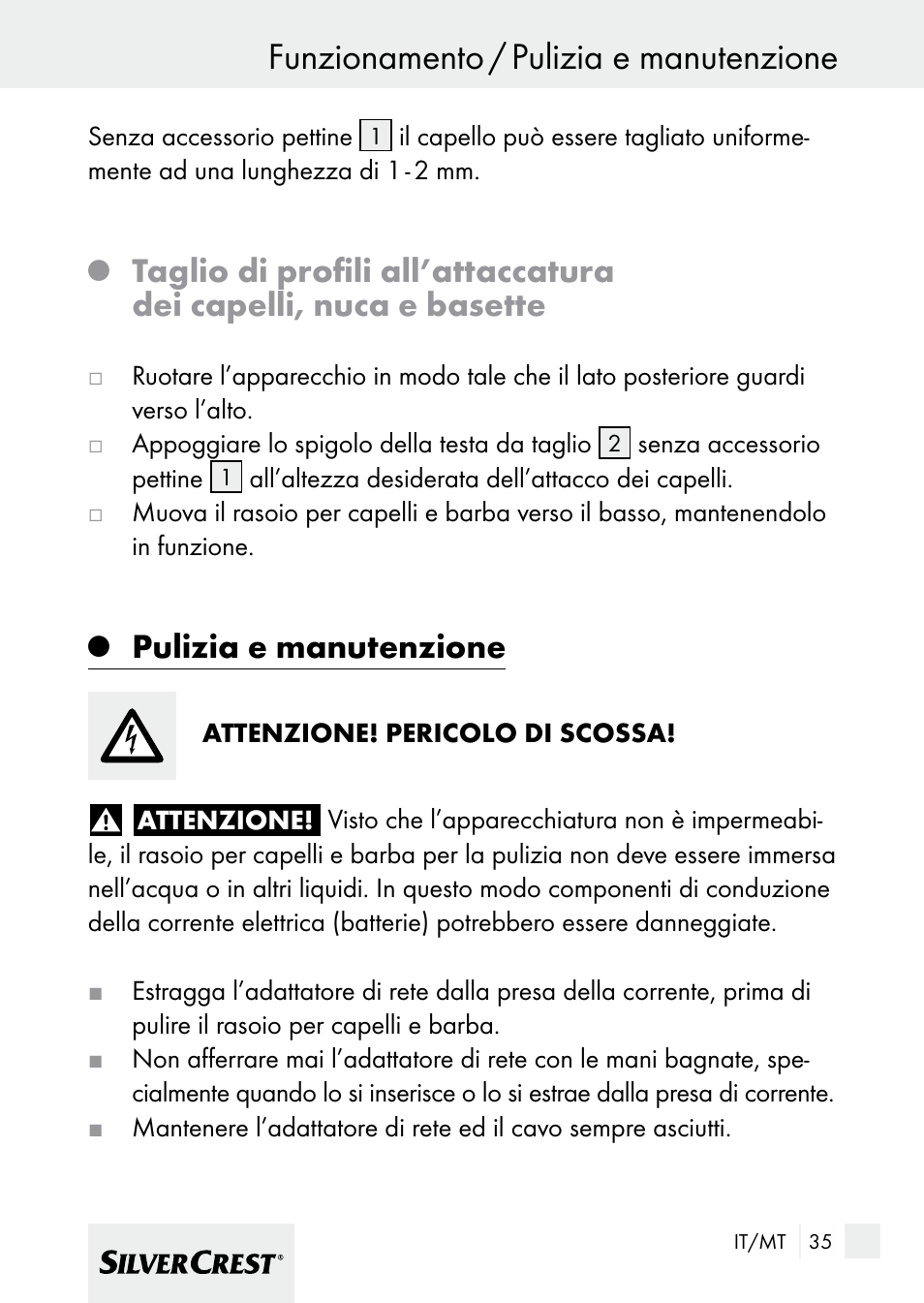 Funzionamento / pulizia e manutenzione, Pulizia e manutenzione | Silvercrest 7133016 User Manual | Page 35 / 95