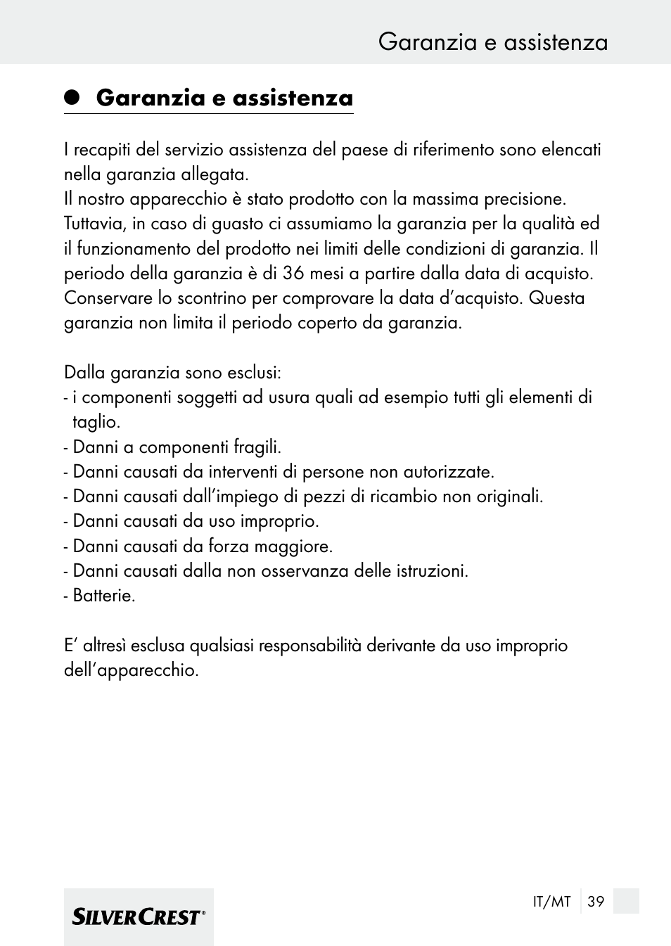 Garanzia e assistenza | Silvercrest 7133016 User Manual | Page 39 / 95