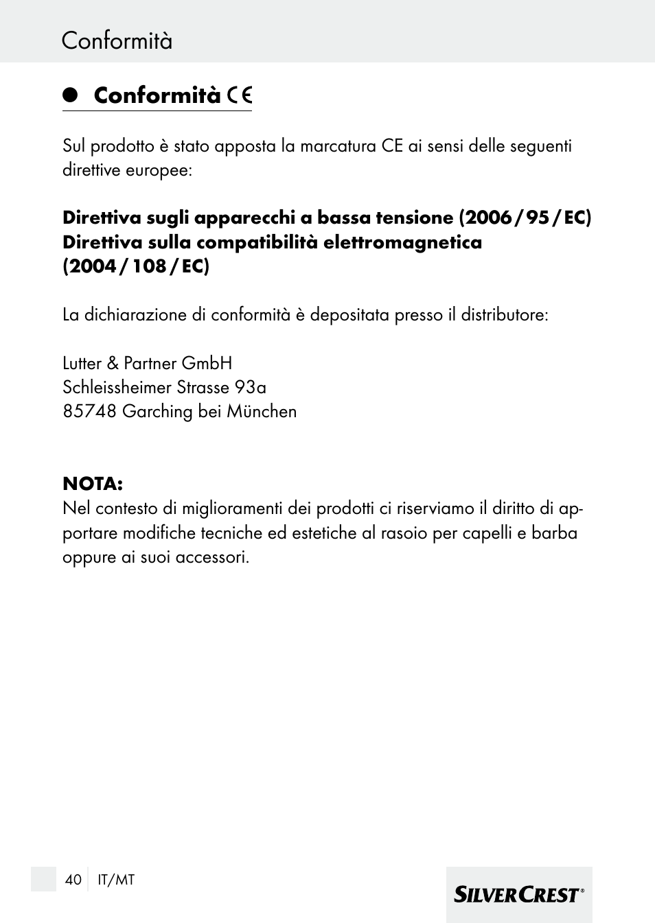 Conformità | Silvercrest 7133016 User Manual | Page 40 / 95