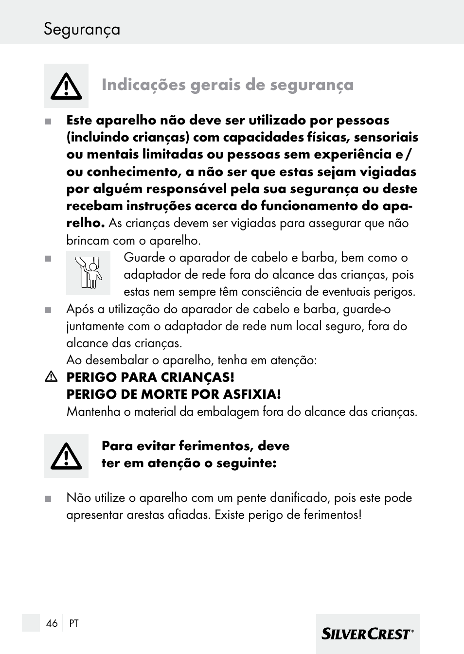 Segurança, Indicações gerais de segurança | Silvercrest 7133016 User Manual | Page 46 / 95