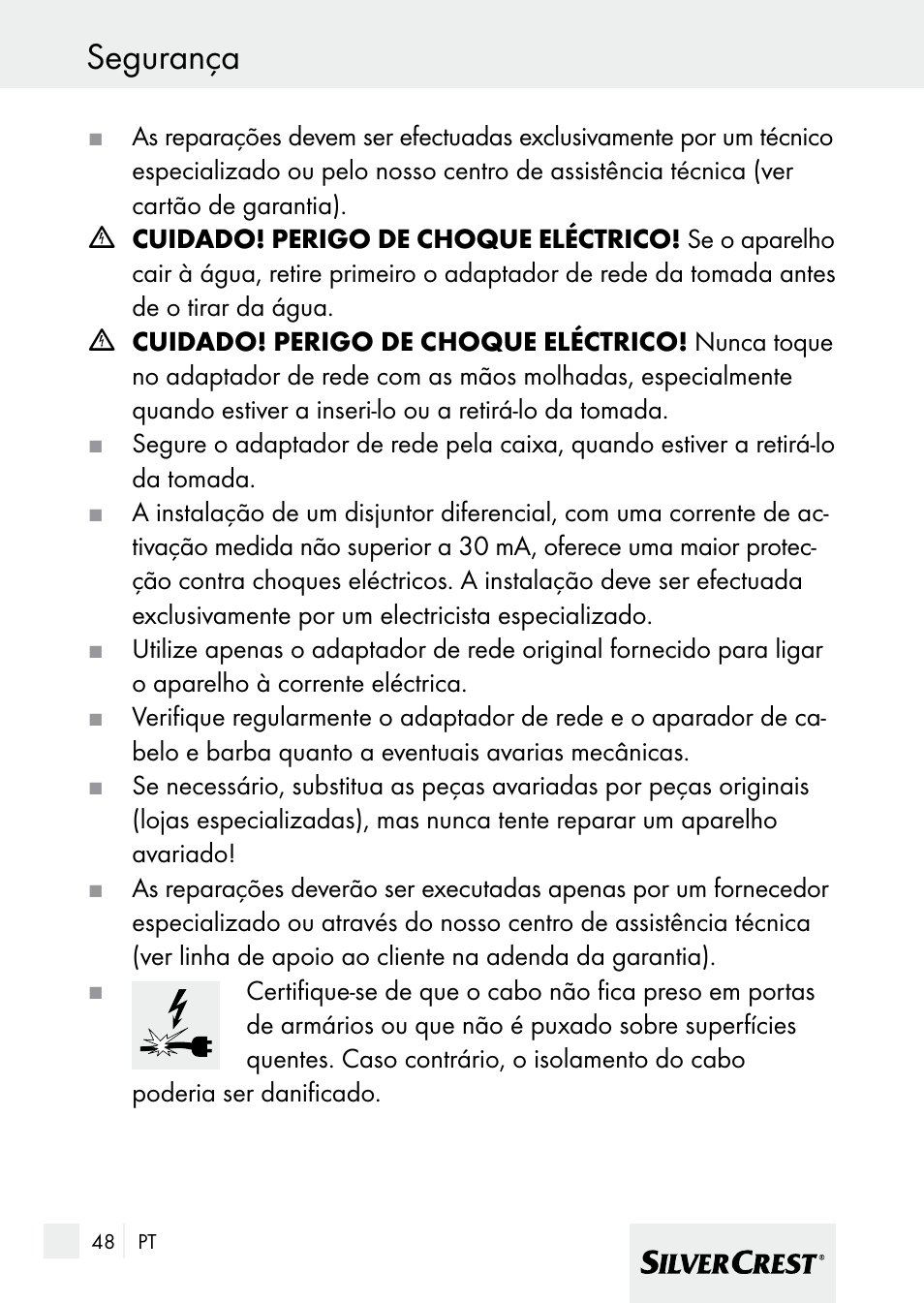 Segurança | Silvercrest 7133016 User Manual | Page 48 / 95