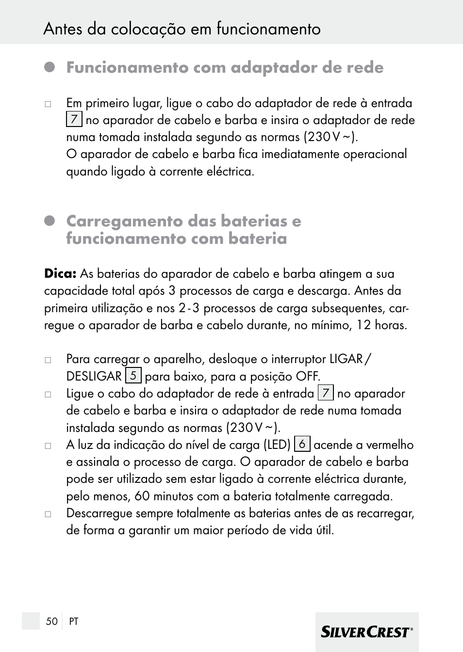 Antes da colocação em funcionamento, Funcionamento com adaptador de rede | Silvercrest 7133016 User Manual | Page 50 / 95