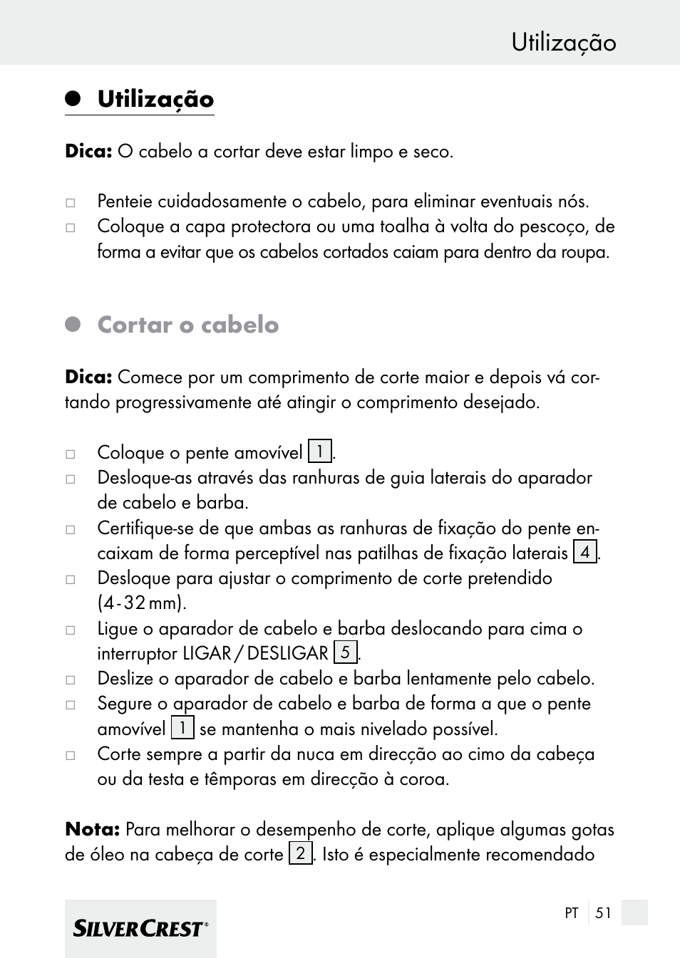 Utilização, Cortar o cabelo | Silvercrest 7133016 User Manual | Page 51 / 95