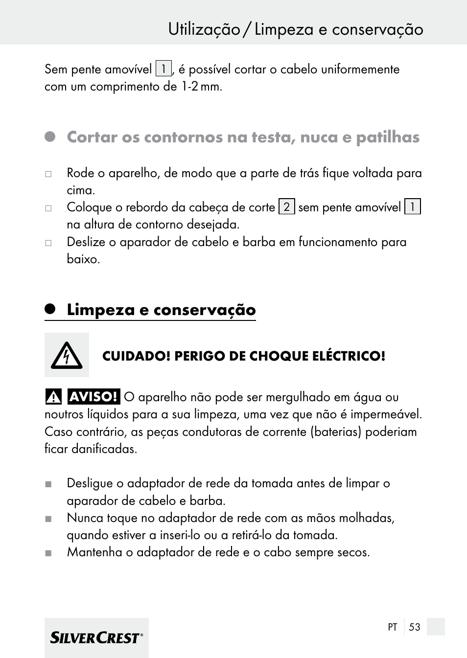 Utilização / limpeza e conservação, Cortar os contornos na testa, nuca e patilhas, Limpeza e conservação | Silvercrest 7133016 User Manual | Page 53 / 95