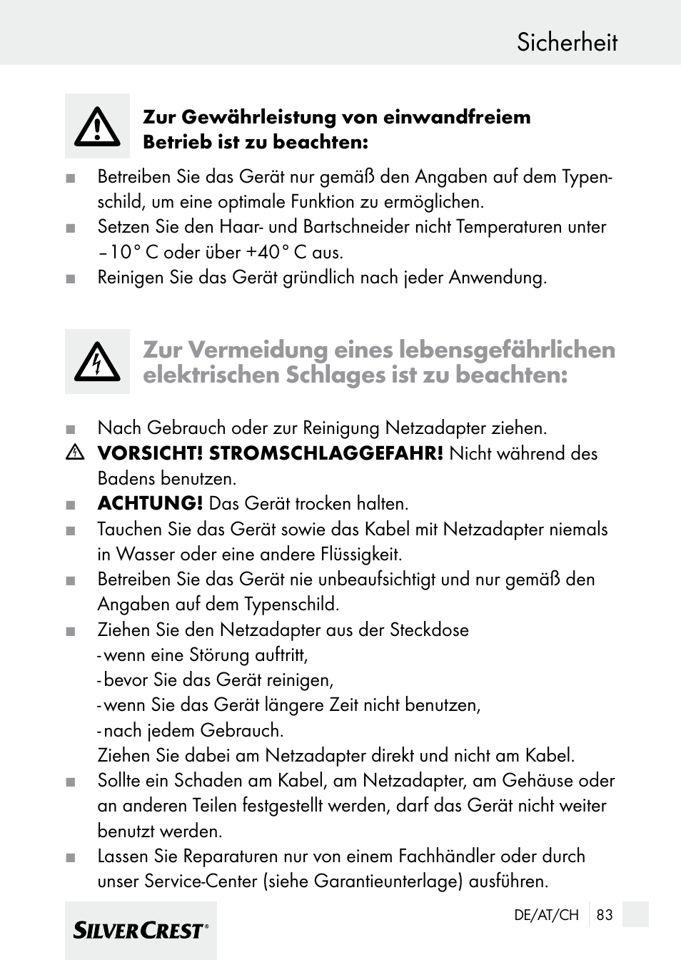 Sicherheit | Silvercrest 7133016 User Manual | Page 83 / 95