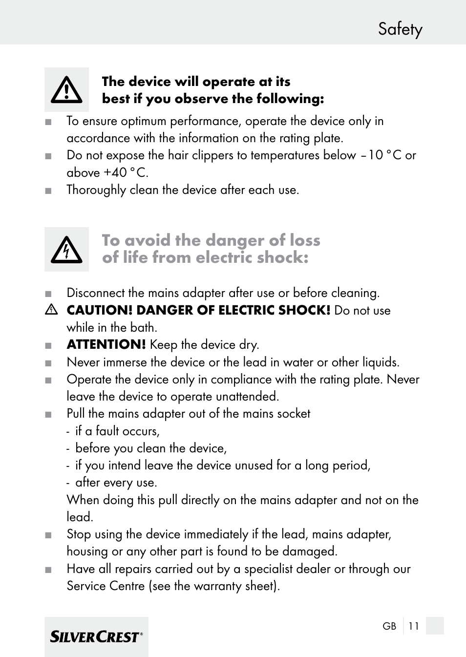 Safety | Silvercrest 7133016 User Manual | Page 11 / 149