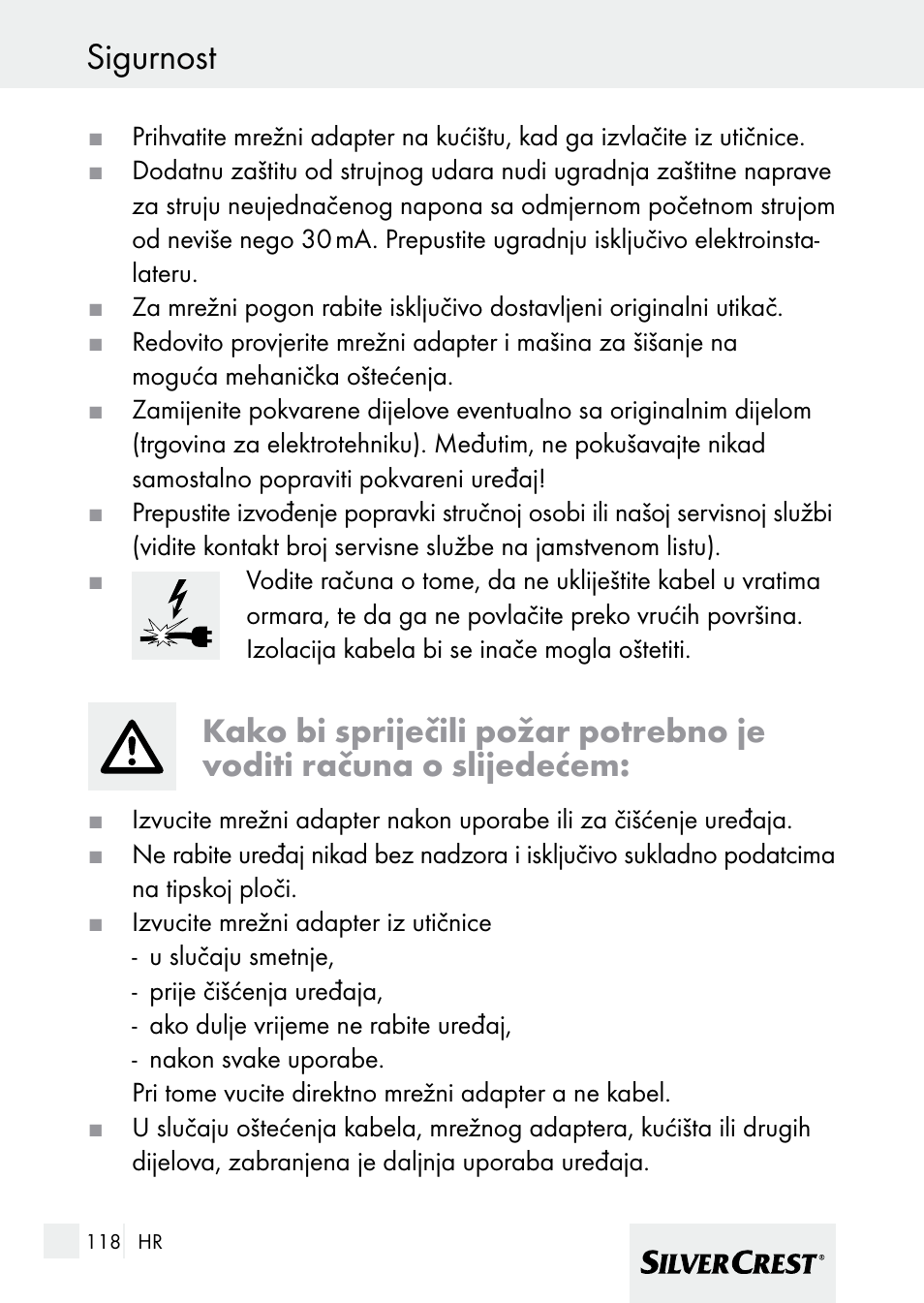 Sigurnost | Silvercrest 7133016 User Manual | Page 118 / 149