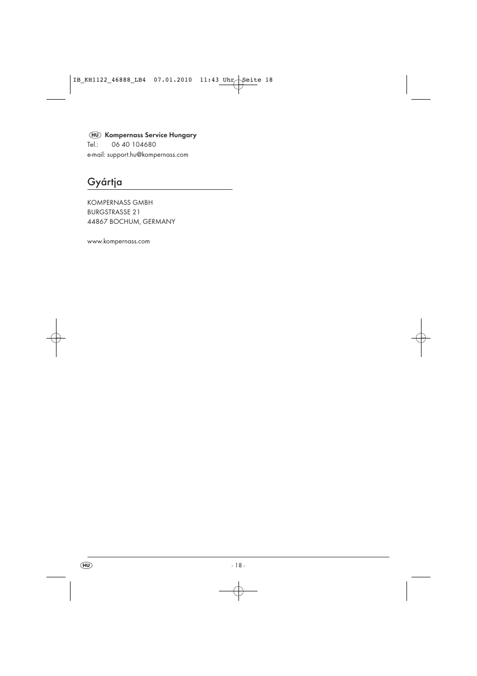 Gyártja | Silvercrest KH 1122 User Manual | Page 20 / 50