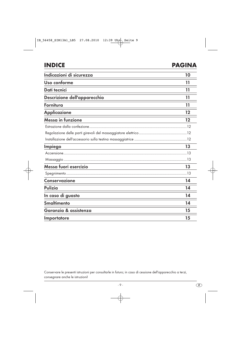 Indice pagina | Silvercrest SIM 13 A1 User Manual | Page 11 / 42