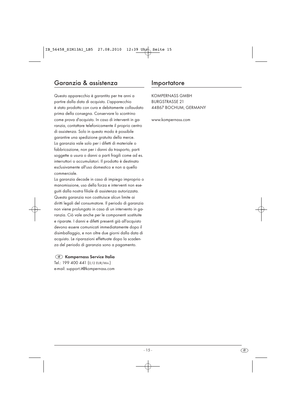 Garanzia & assistenza, Importatore | Silvercrest SIM 13 A1 User Manual | Page 17 / 42
