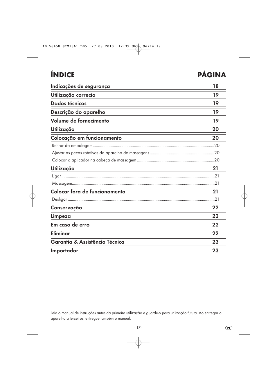 Índice página | Silvercrest SIM 13 A1 User Manual | Page 19 / 42