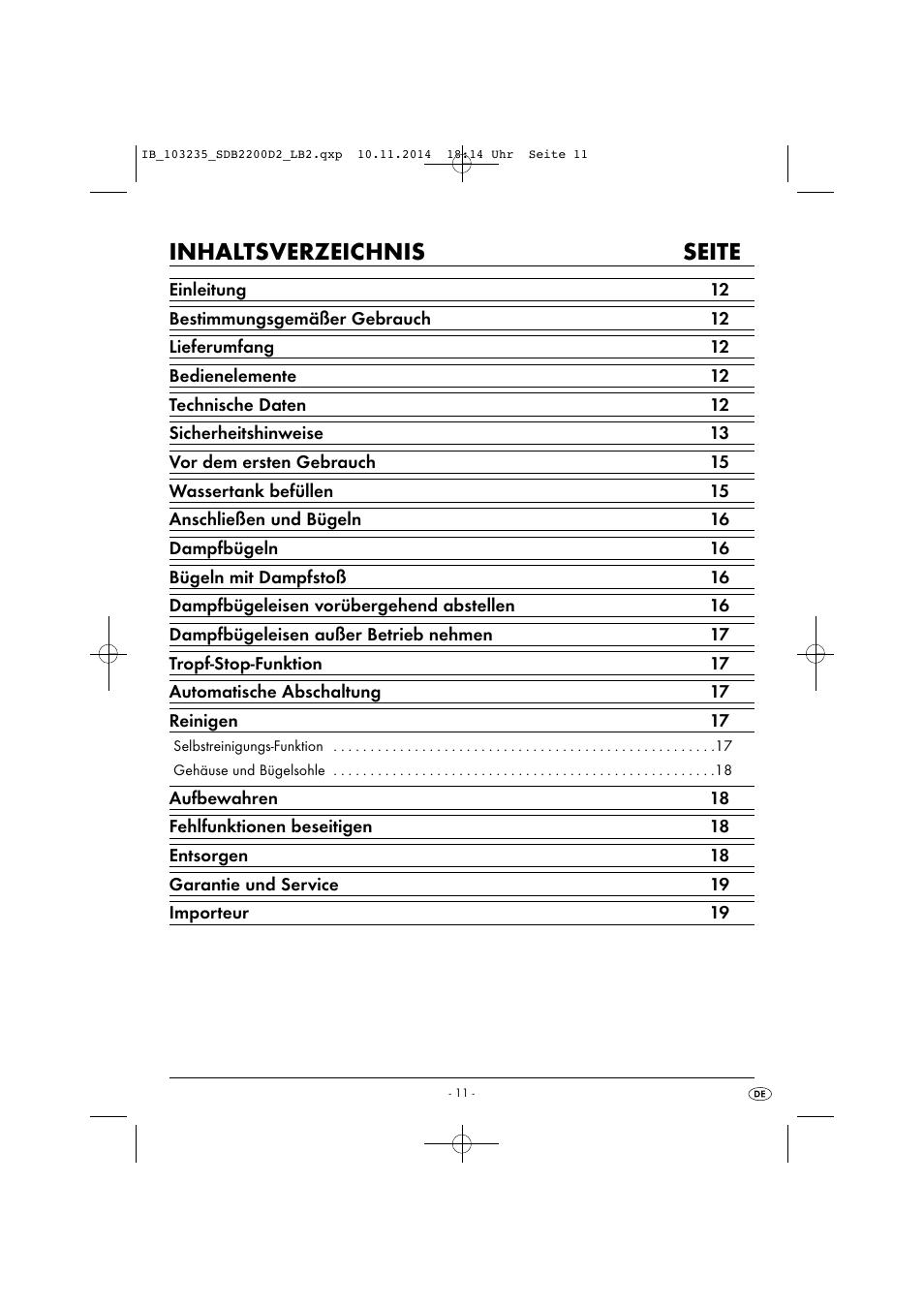 Inhaltsverzeichnis seite | Silvercrest SDB 2200 D2 User Manual | Page 14 / 33