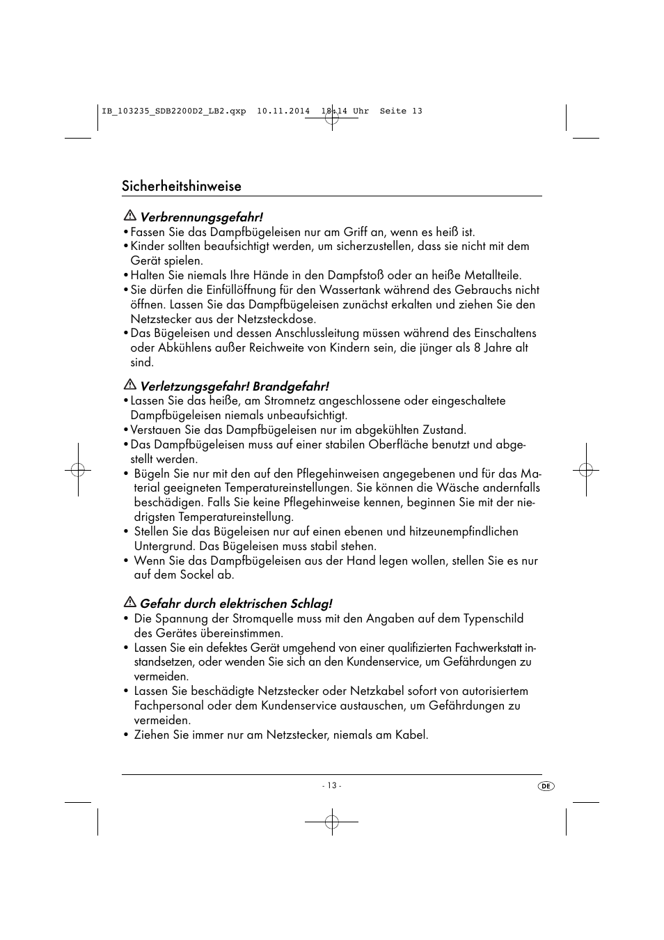 Sicherheitshinweise | Silvercrest SDB 2200 D2 User Manual | Page 16 / 33