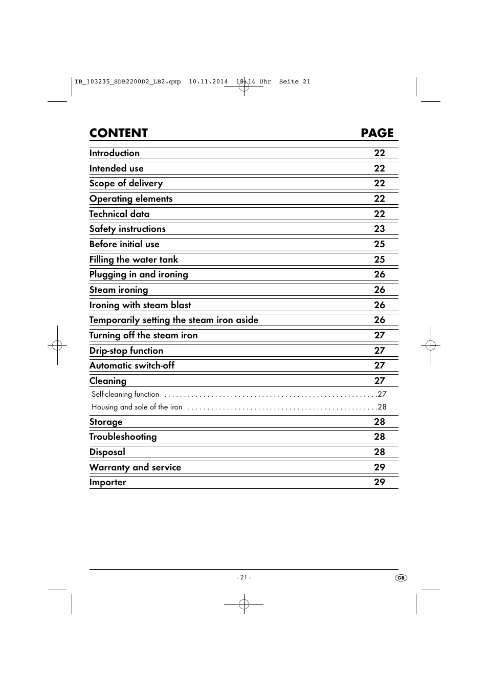 Content page | Silvercrest SDB 2200 D2 User Manual | Page 24 / 33