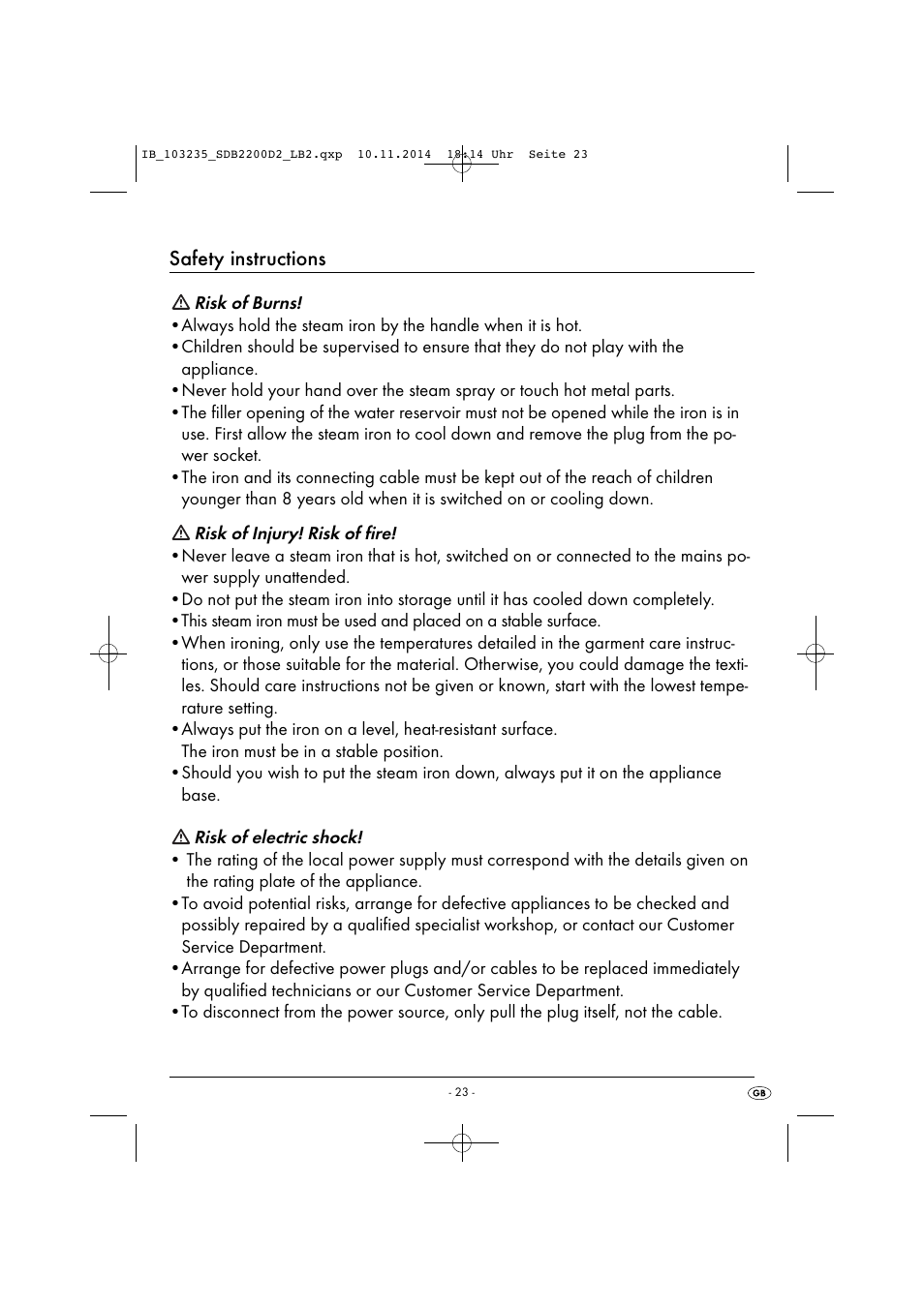 Safety instructions | Silvercrest SDB 2200 D2 User Manual | Page 26 / 33