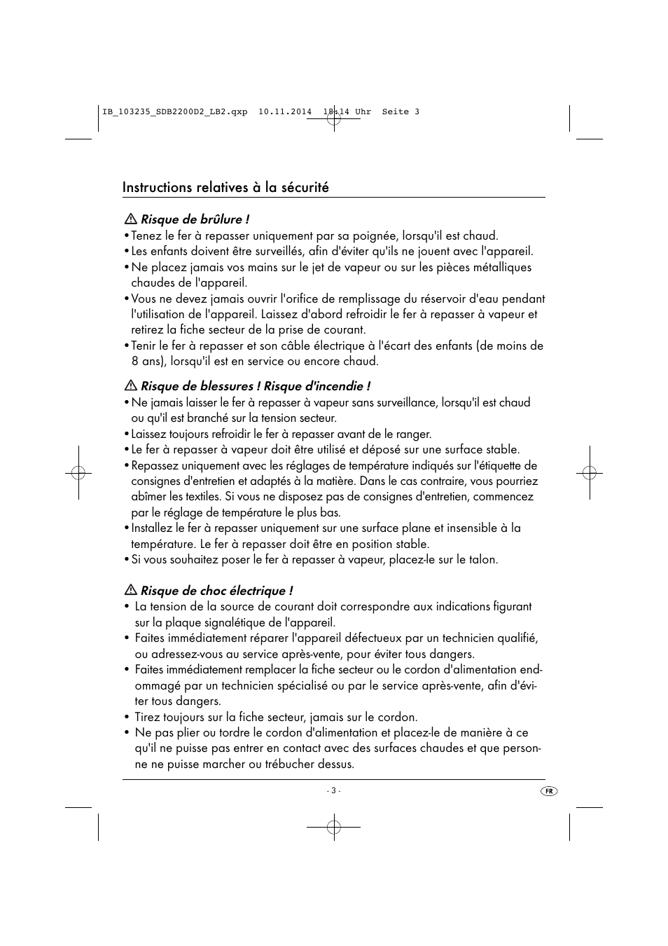 Instructions relatives à la sécurité | Silvercrest SDB 2200 D2 User Manual | Page 6 / 33