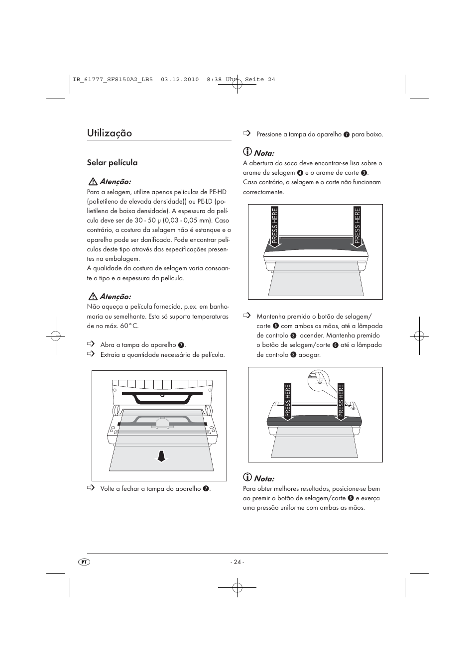 Utilização | Silvercrest SFS 150 A2 User Manual | Page 26 / 58