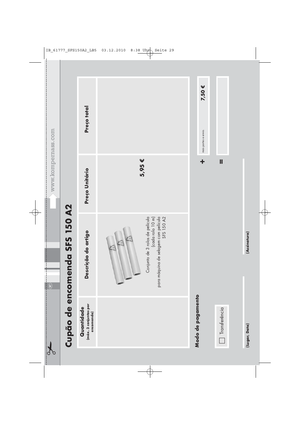 Cupão de encomenda sfs 1 50 a2 | Silvercrest SFS 150 A2 User Manual | Page 31 / 58