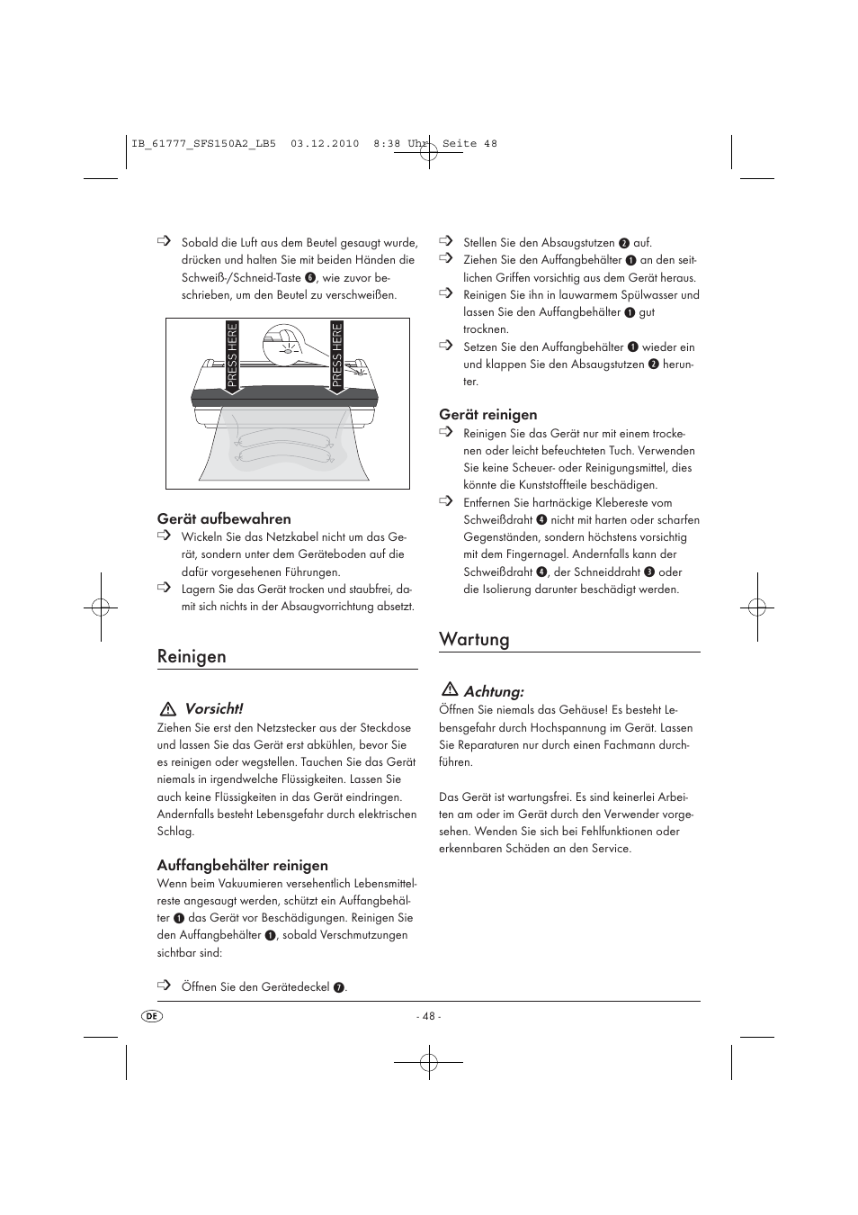 Reinigen, Wartung | Silvercrest SFS 150 A2 User Manual | Page 50 / 58