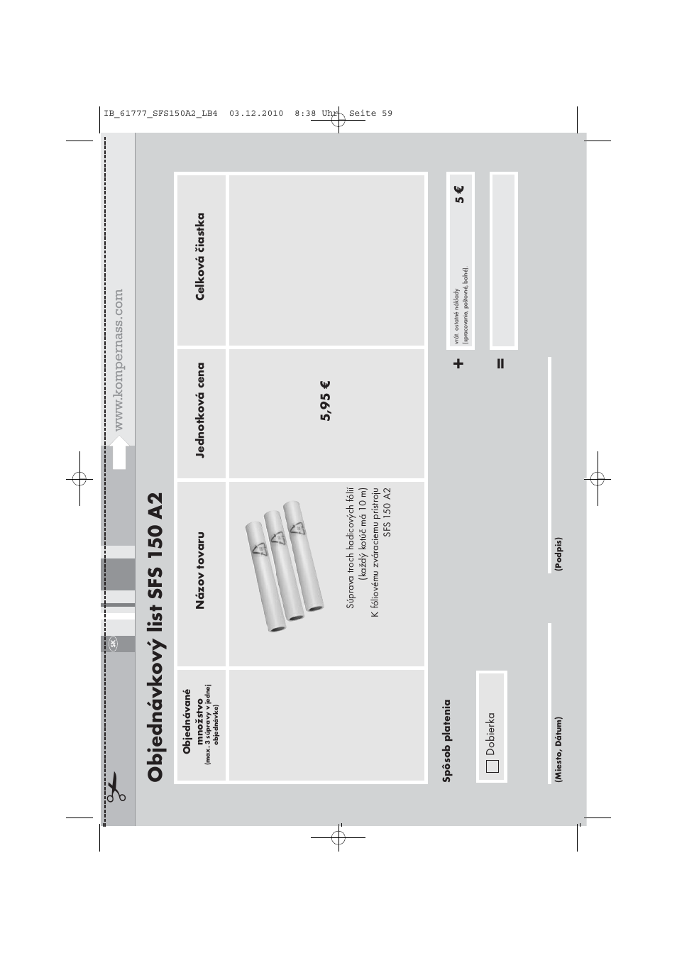 Objednávk o vý lis t sfs 1 50 a2 | Silvercrest SFS 150 A2 User Manual | Page 61 / 76