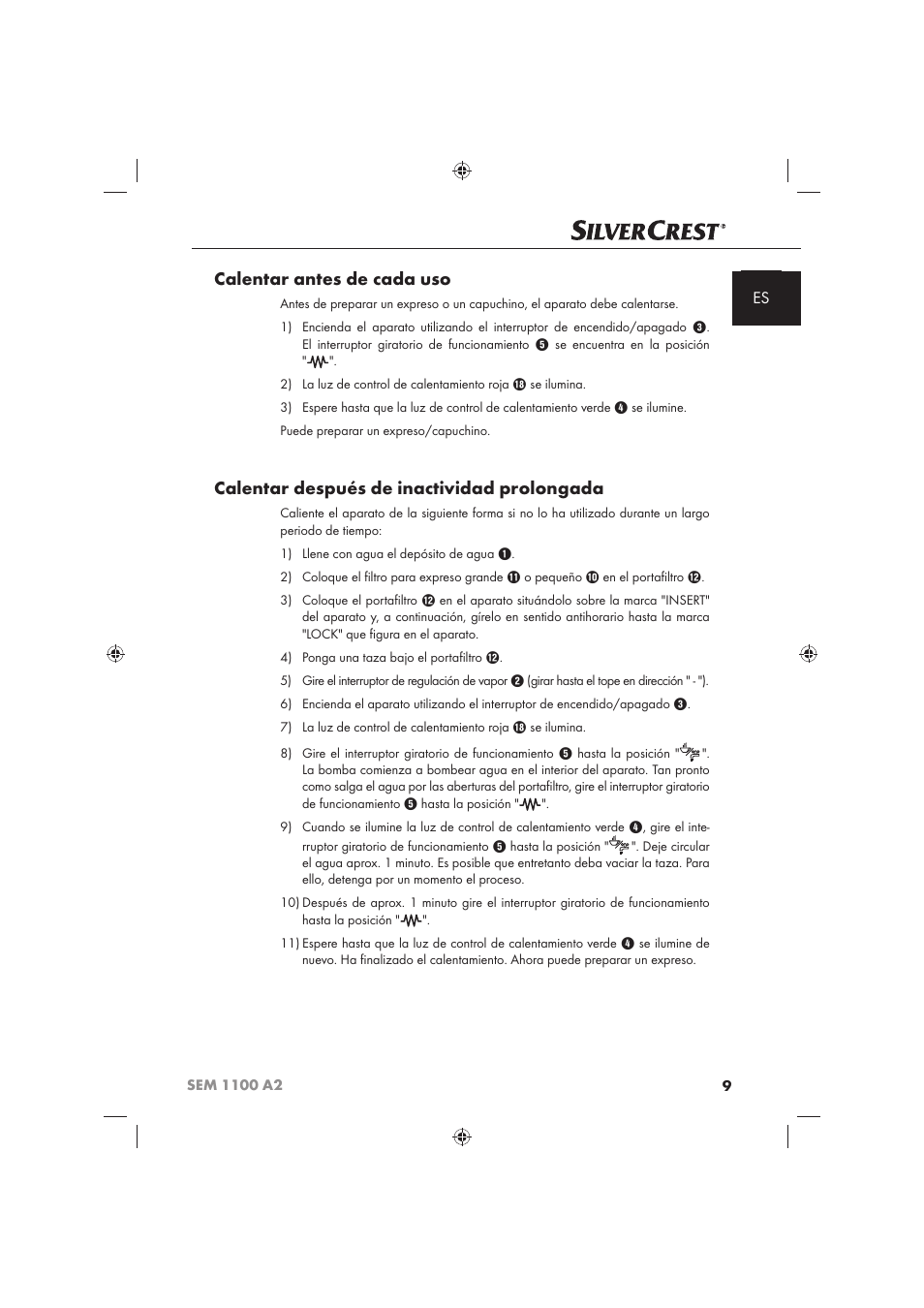 Calentar antes de cada uso, Calentar después de inactividad prolongada | Silvercrest SEM 1100 A2 User Manual | Page 11 / 102