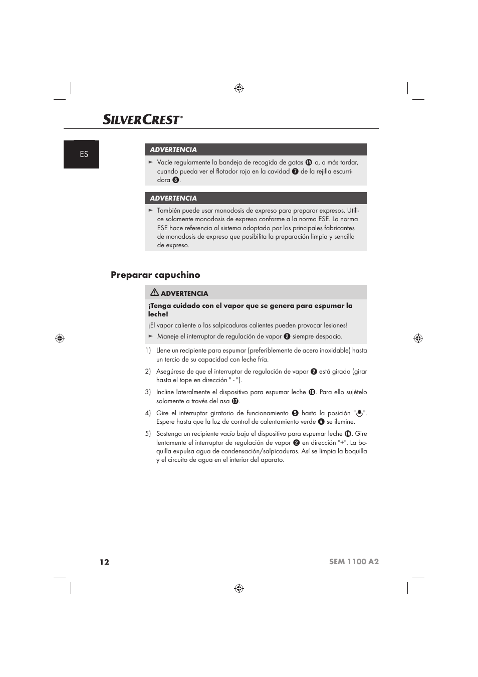 Preparar capuchino | Silvercrest SEM 1100 A2 User Manual | Page 14 / 102