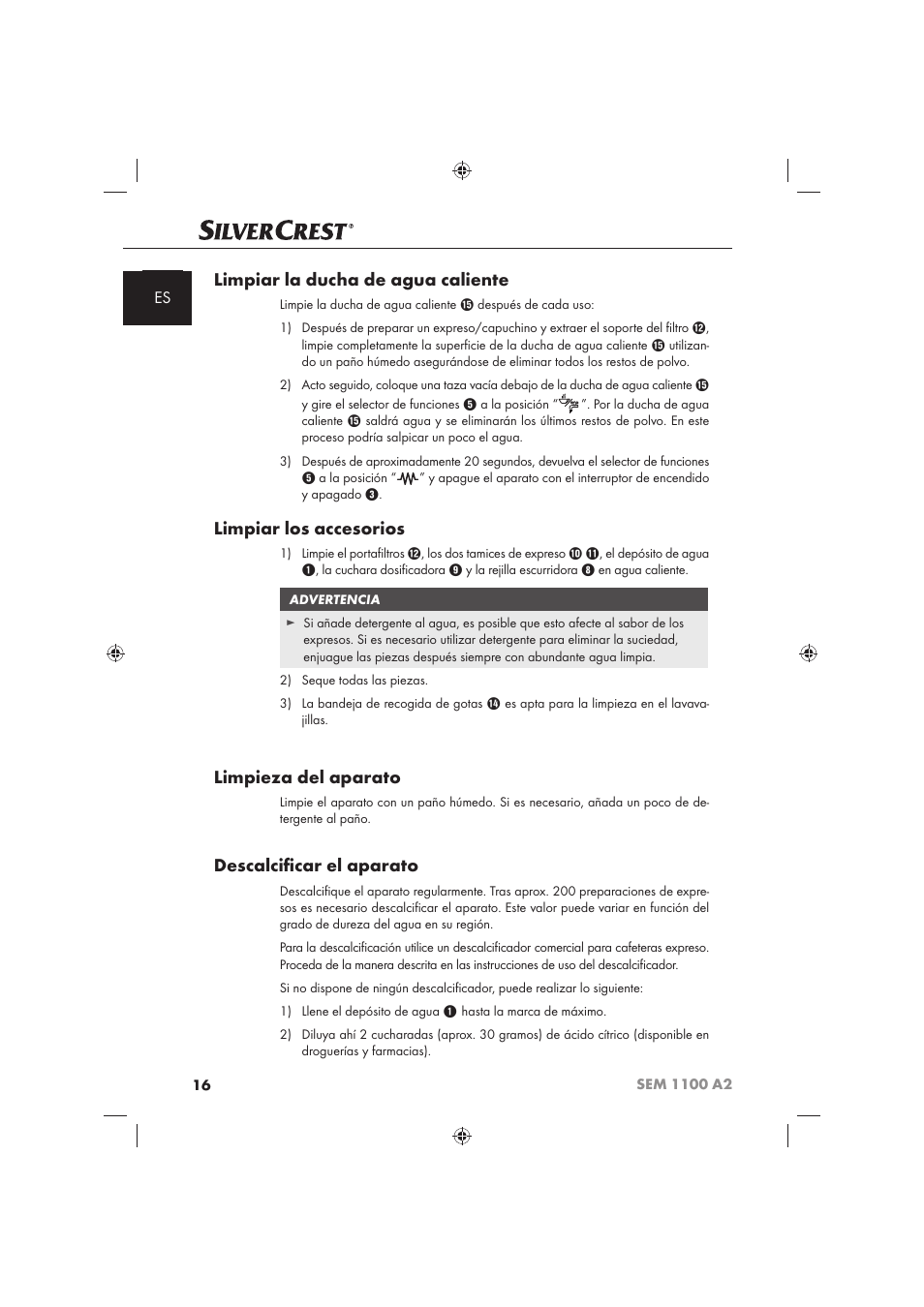 Limpiar la ducha de agua caliente, Limpiar los accesorios, Limpieza del aparato | Descalciﬁ car el aparato | Silvercrest SEM 1100 A2 User Manual | Page 18 / 102