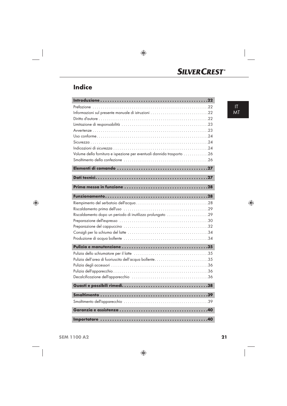 Indice, It mt | Silvercrest SEM 1100 A2 User Manual | Page 23 / 102