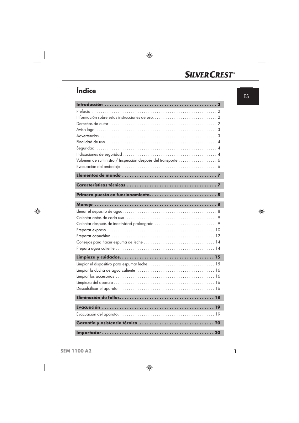 Índice | Silvercrest SEM 1100 A2 User Manual | Page 3 / 102