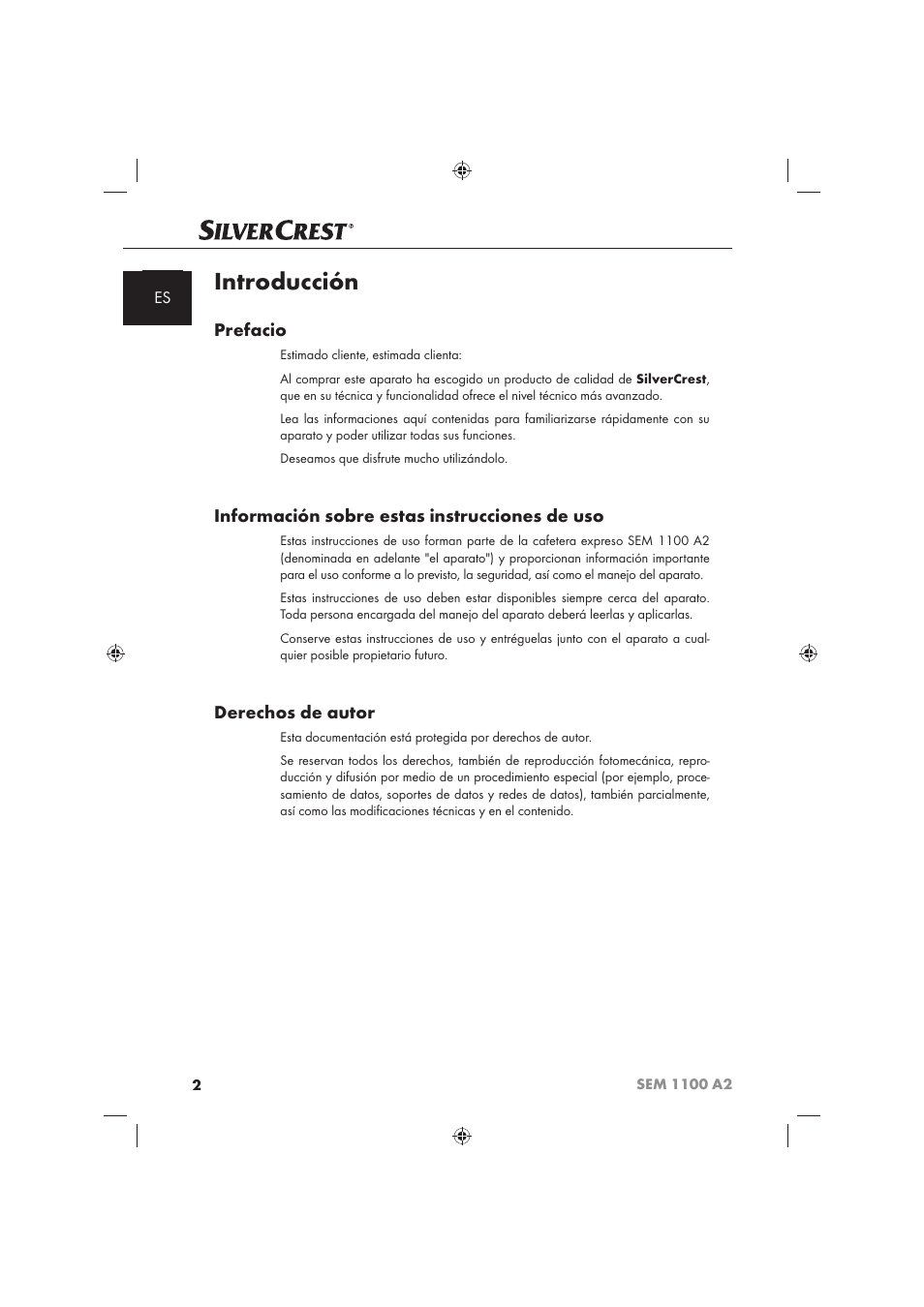 Introducción, Prefacio, Información sobre estas instrucciones de uso | Derechos de autor | Silvercrest SEM 1100 A2 User Manual | Page 4 / 102