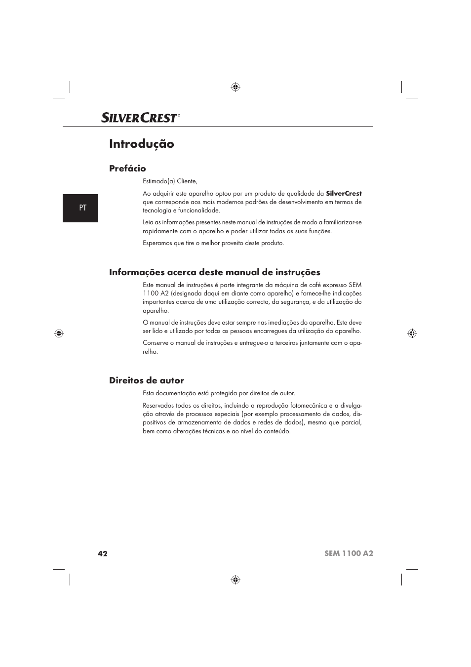 Introdução, Prefácio, Informações acerca deste manual de instruções | Direitos de autor | Silvercrest SEM 1100 A2 User Manual | Page 44 / 102