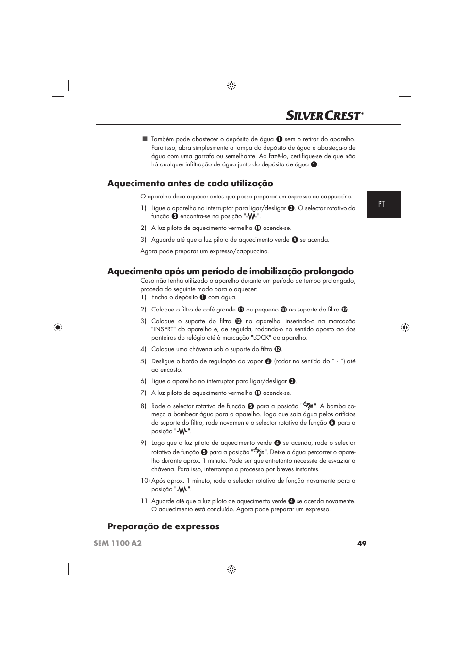 Aquecimento antes de cada utilização, Preparação de expressos | Silvercrest SEM 1100 A2 User Manual | Page 51 / 102