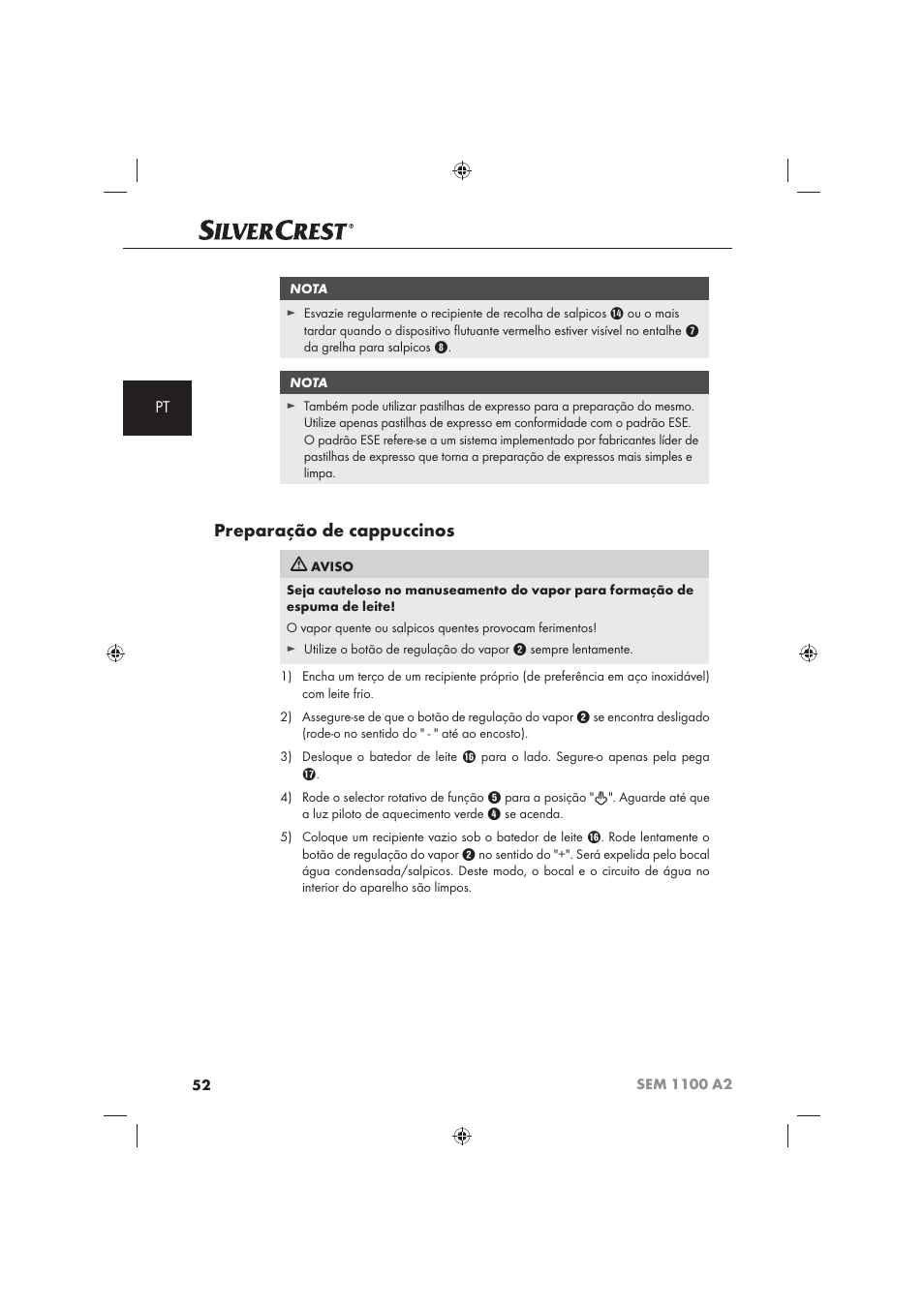 Preparação de cappuccinos | Silvercrest SEM 1100 A2 User Manual | Page 54 / 102