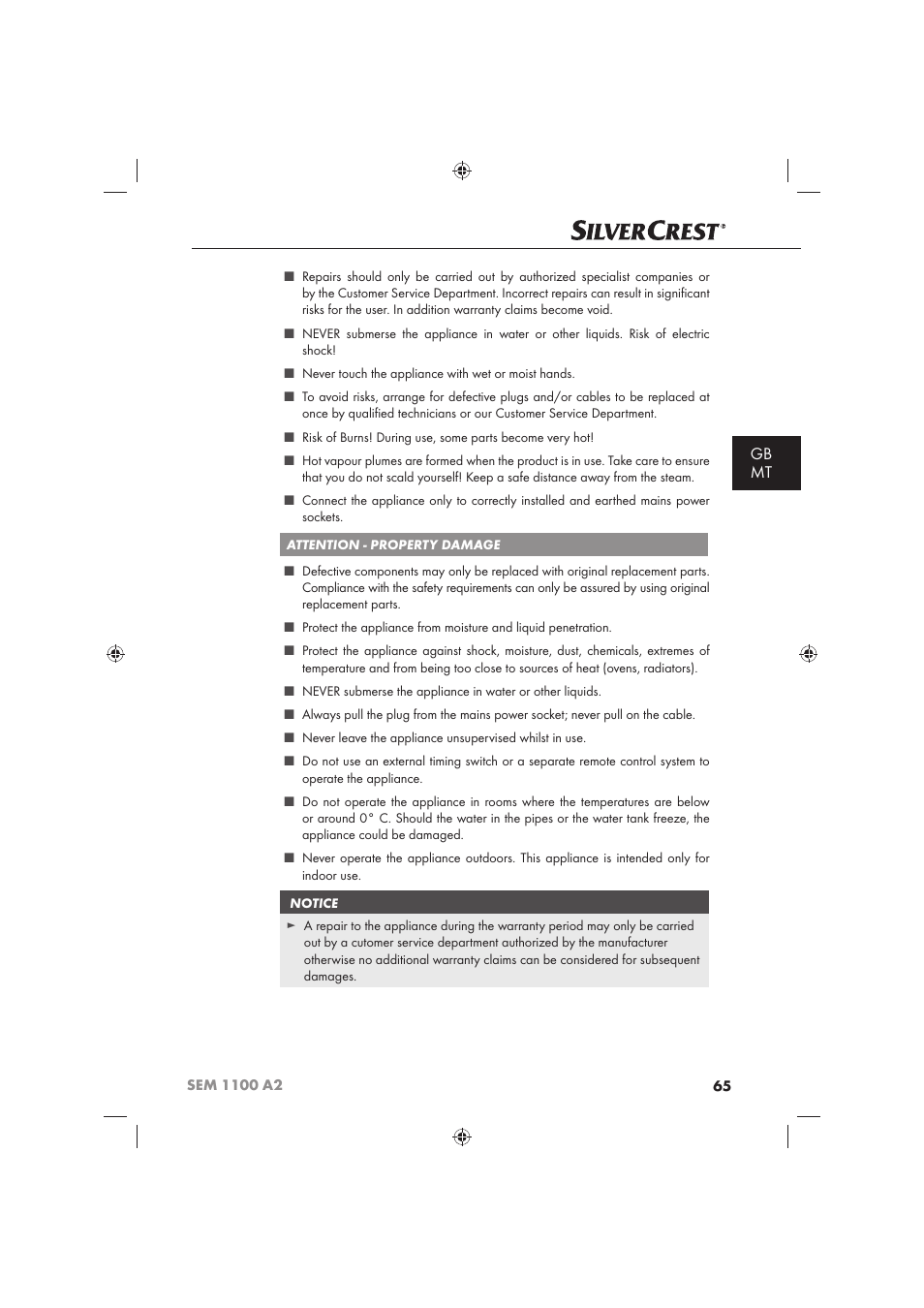 Gb mt | Silvercrest SEM 1100 A2 User Manual | Page 67 / 102
