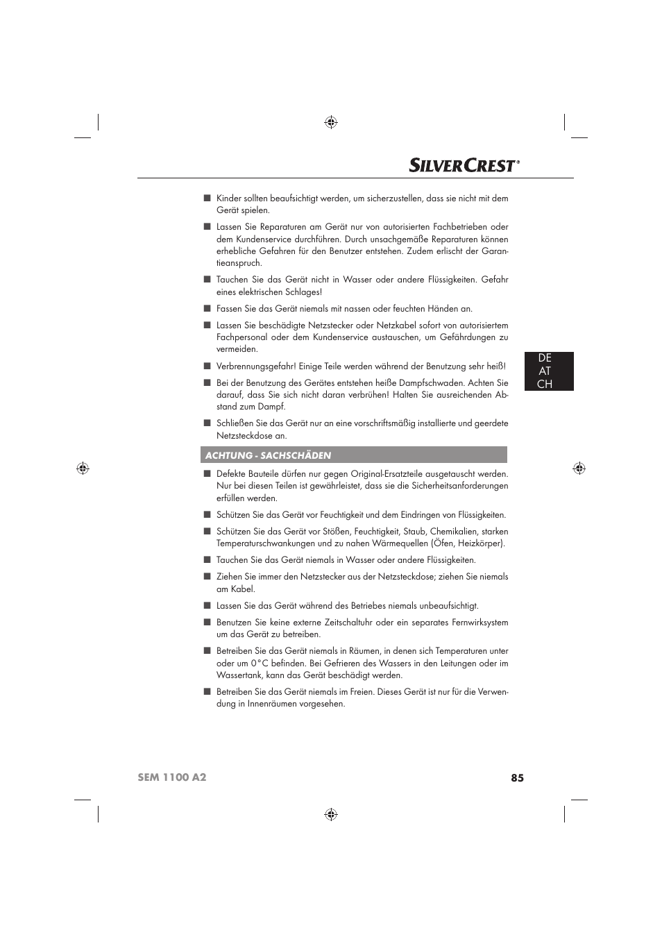 De at ch | Silvercrest SEM 1100 A2 User Manual | Page 87 / 102