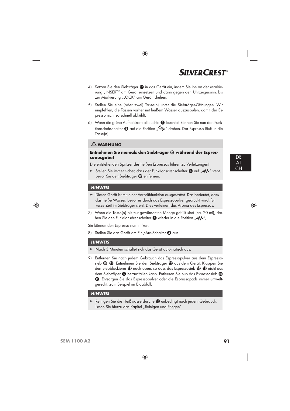 De at ch | Silvercrest SEM 1100 A2 User Manual | Page 93 / 102