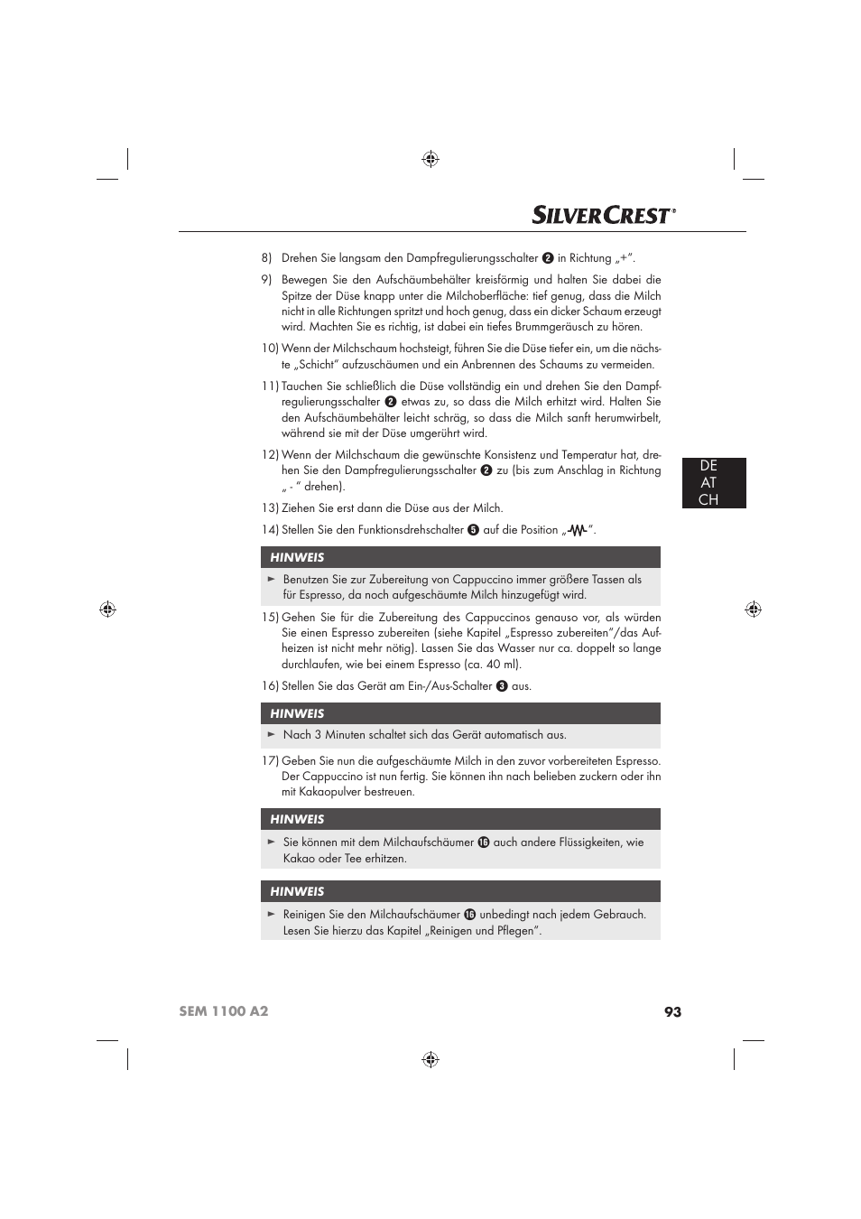 De at ch | Silvercrest SEM 1100 A2 User Manual | Page 95 / 102