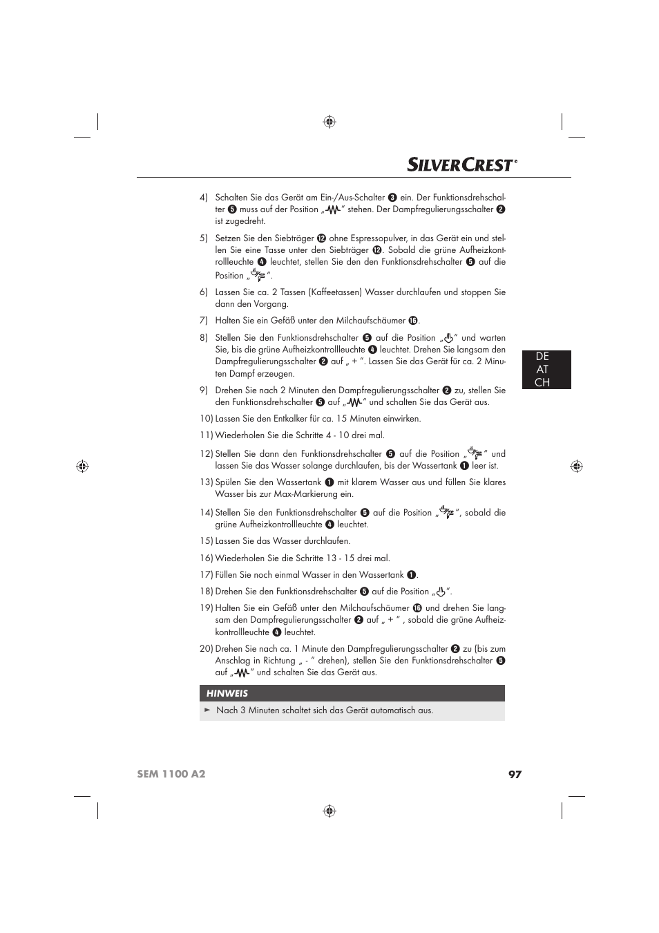 De at ch | Silvercrest SEM 1100 A2 User Manual | Page 99 / 102