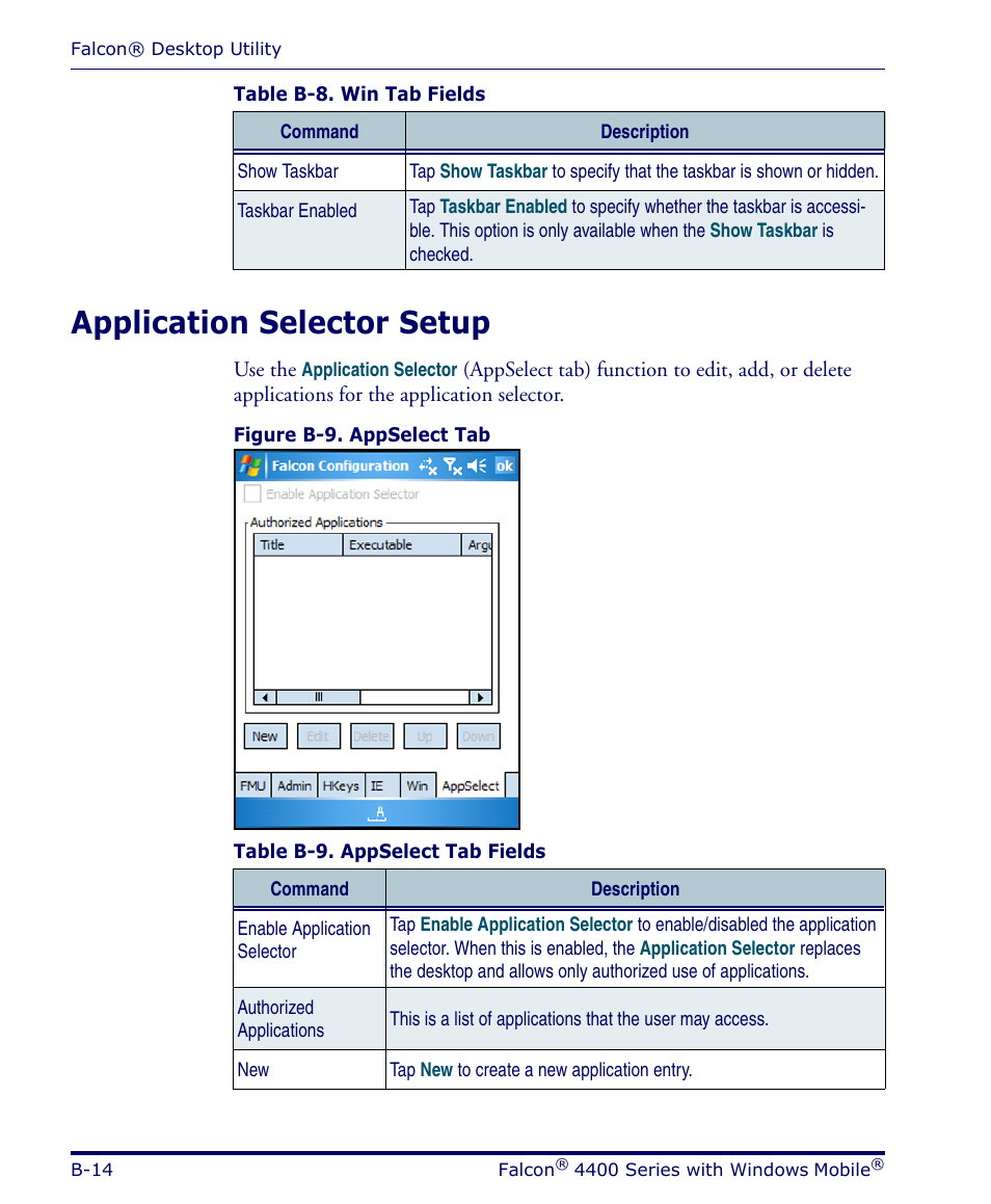 Application selector setup | Datalogic Scanning FALCON 4400 SERIES User Manual | Page 86 / 212