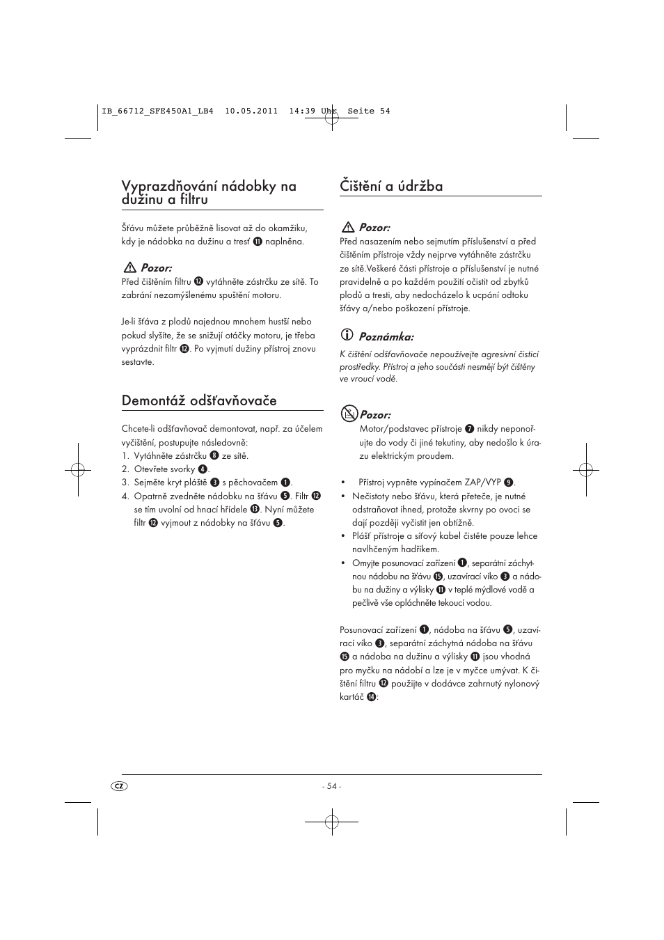 Vyprazdňování nádobky na dužinu a filtru, Demontáž odšťavňovače, Čištění a údržba | Silvercrest SFE 450 A1 User Manual | Page 56 / 86