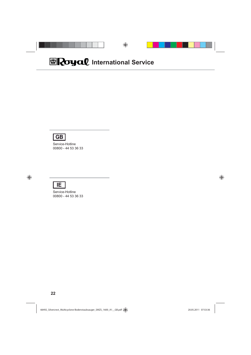International service, Gb ie | Silvercrest SMZS 1600 A1 User Manual | Page 22 / 24