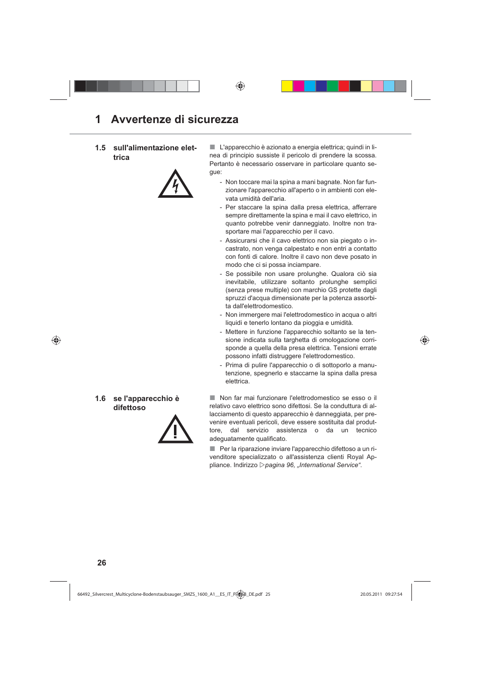 1 avvertenze di sicurezza | Silvercrest SMZS 1600 A1 User Manual | Page 26 / 98