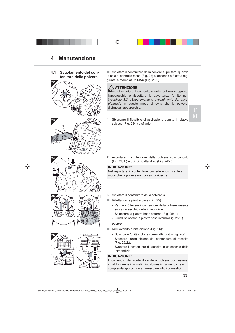 4 manutenzione it mt | Silvercrest SMZS 1600 A1 User Manual | Page 33 / 98