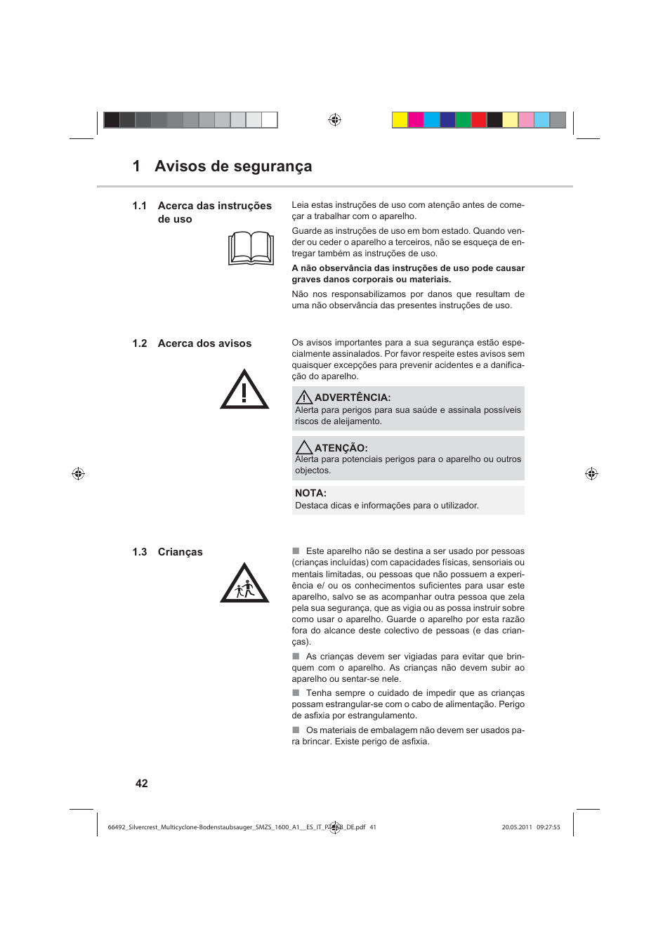 1 avisos de segurança | Silvercrest SMZS 1600 A1 User Manual | Page 42 / 98