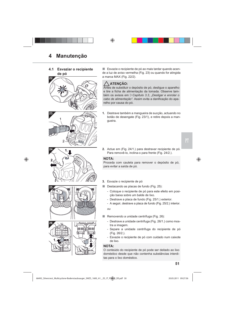 4 manutenção pt | Silvercrest SMZS 1600 A1 User Manual | Page 51 / 98