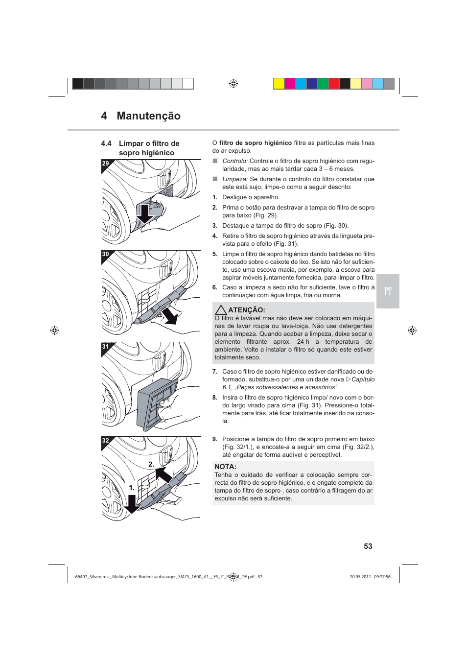 4 manutenção pt | Silvercrest SMZS 1600 A1 User Manual | Page 53 / 98